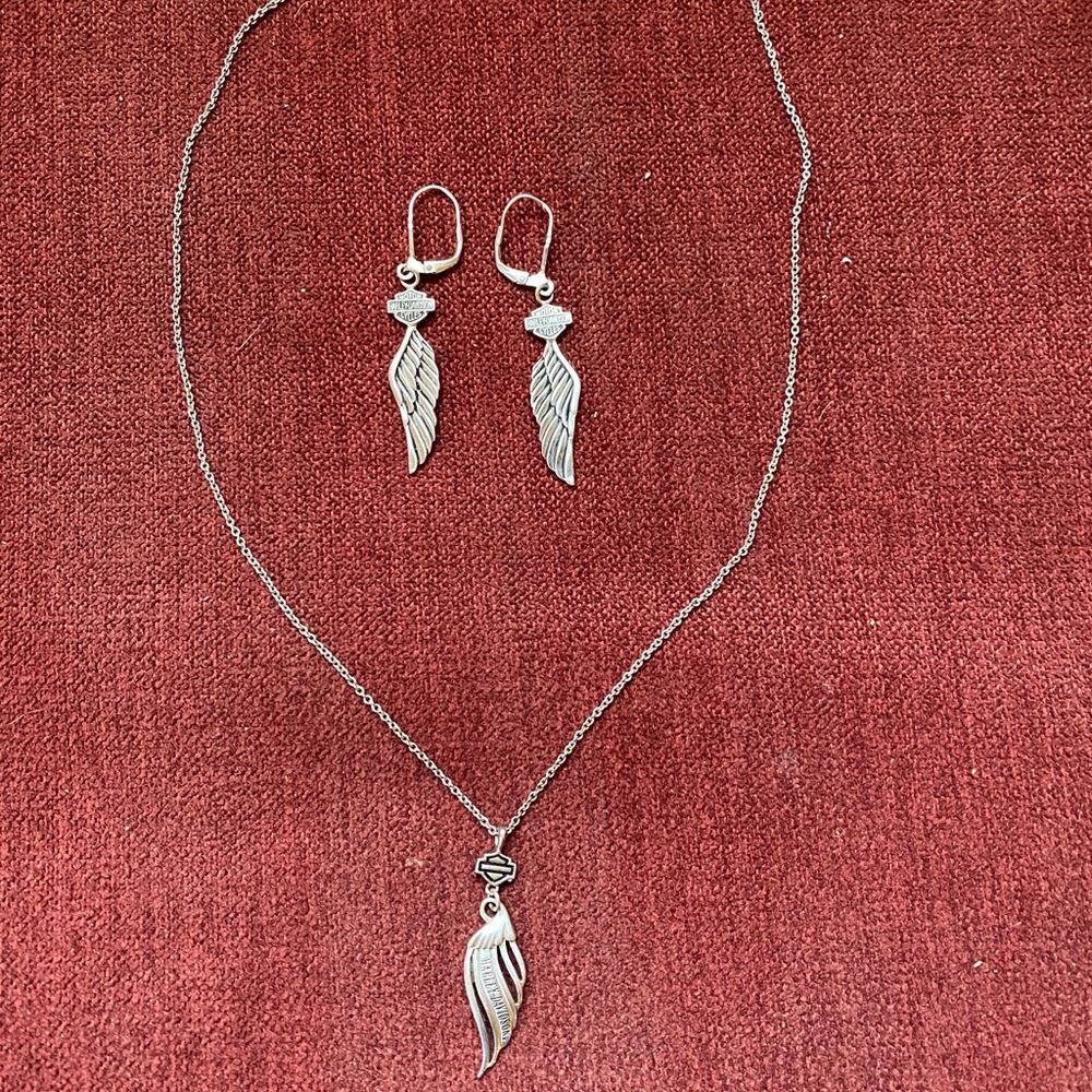 Harley Davidson Wings SS Necklace and Earrings